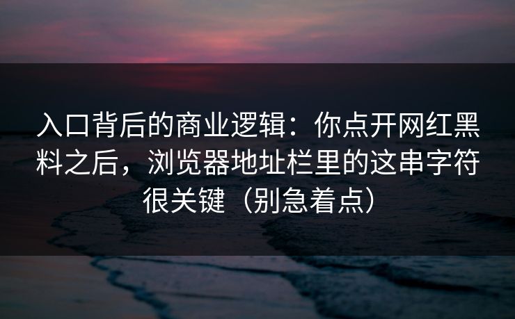 入口背后的商业逻辑：你点开网红黑料之后，浏览器地址栏里的这串字符很关键（别急着点）